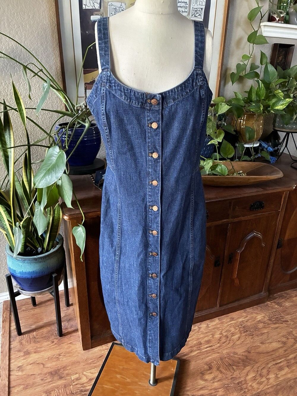 New With Tags Madewell Denim Button-Front Tank Sun Blue Dress Midi Size 14